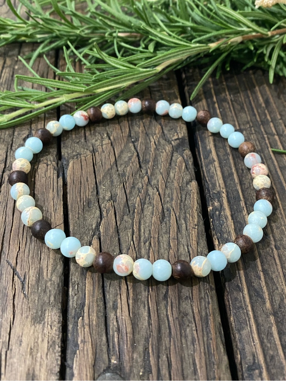 Beaded Stretch Anklet, Jasper & Sandalwood